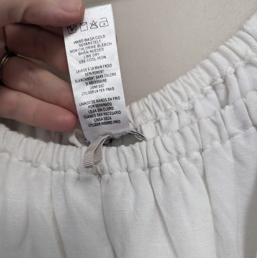 Tommy Bahama White Linen Dress Preppy Beach Puff Sleeve‎ Coastal